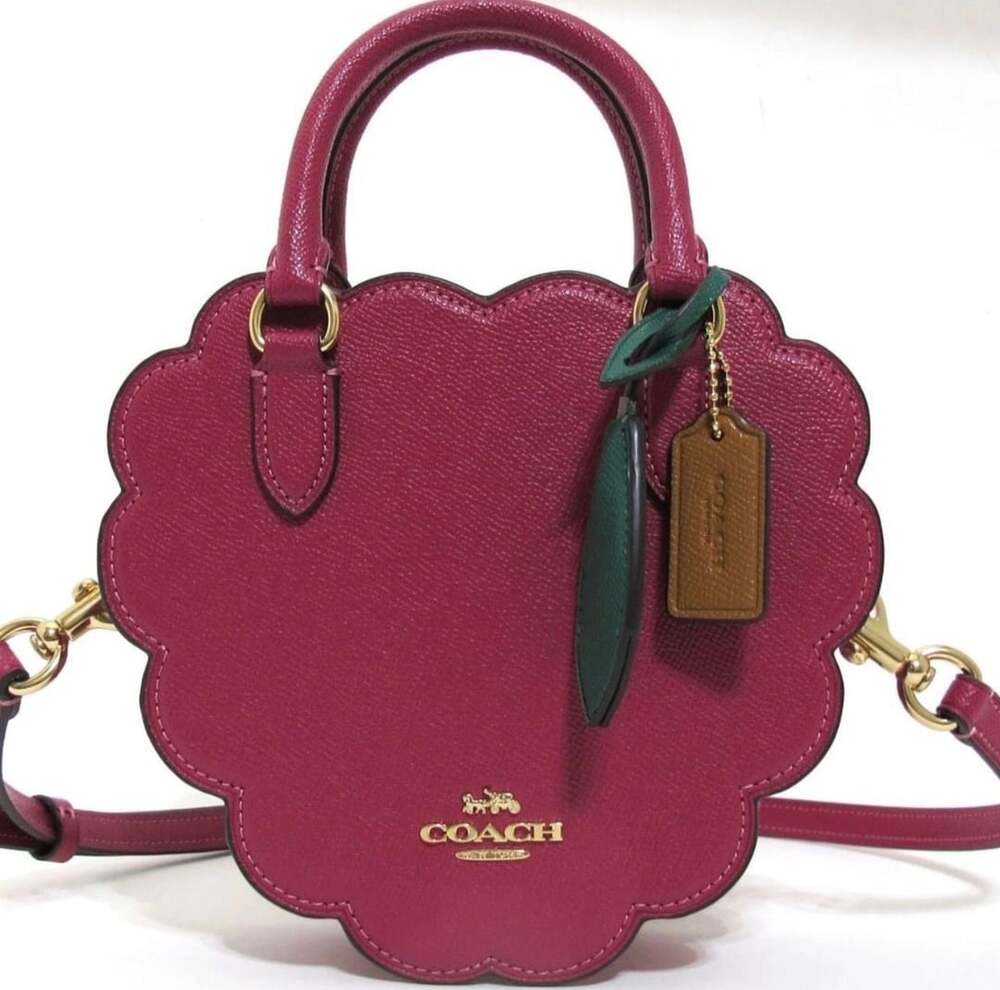 COACH Crossgrain Leather Raspberry Shape Crossbody Satchel Bag Bright Violet